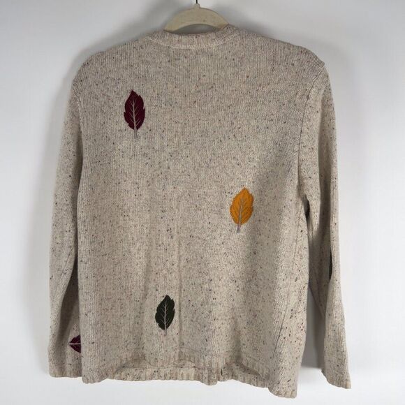 Vintage 90s Craft & Barrows Beige Autumn Grandma Wool Sweater Cardigan / Small - Picture 2 of 8